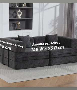 HOMCOM 2-Zits Sofa Bed - Inklapbare Bank met Chenille Bekleding en 2 Kussens