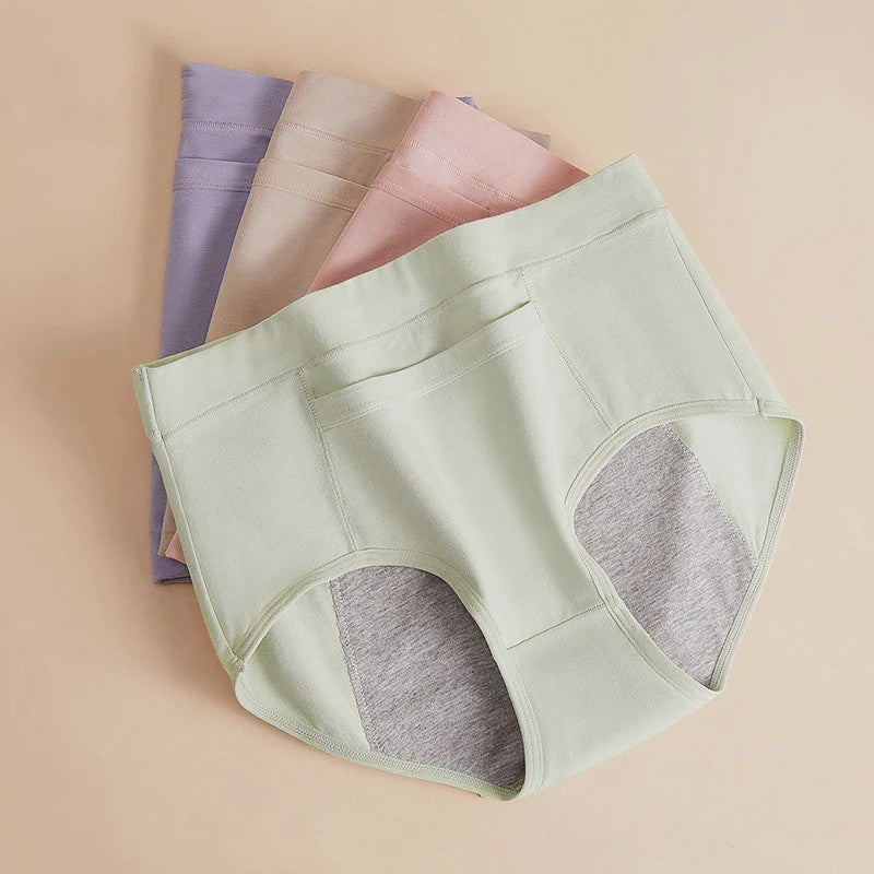 4-Pack Dames Menstruatie Ondergoed - Lekvrij, Hoge Taille Katoen Slips