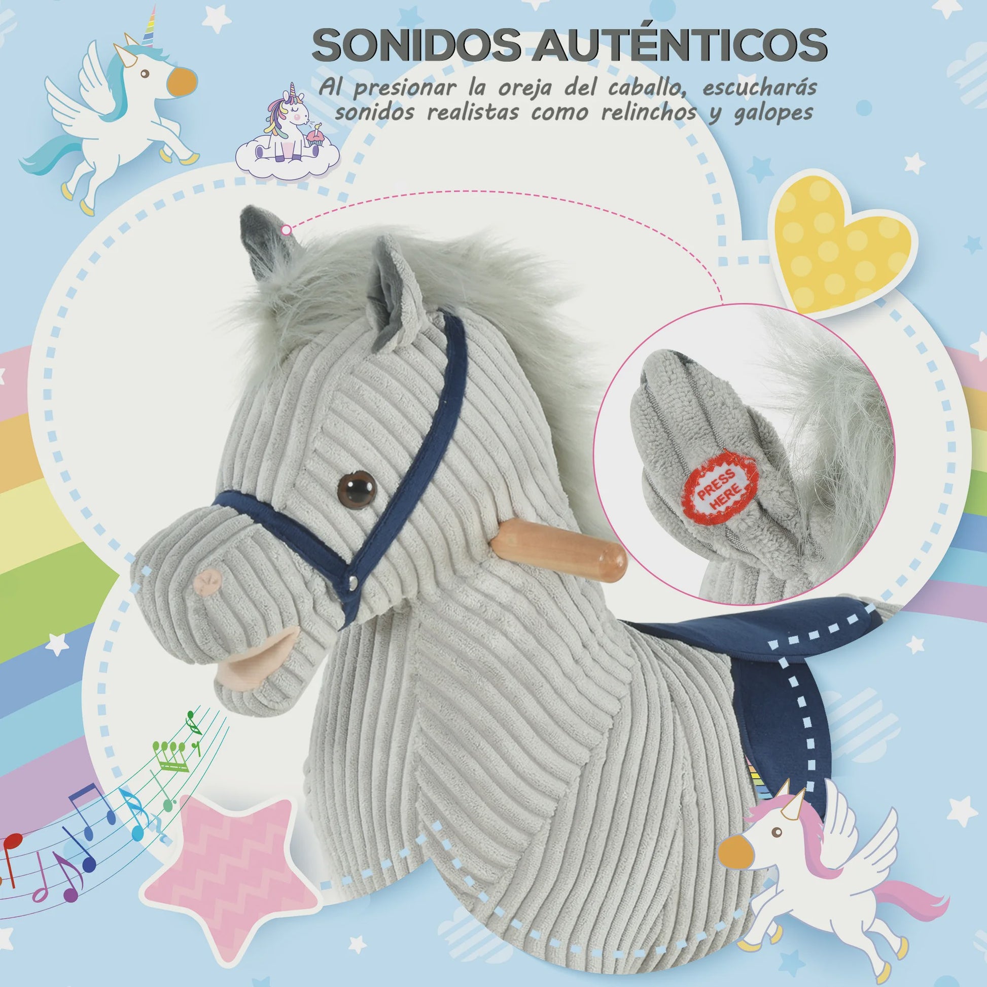 Homcom Children's Rocking Horse for Children +3 Years with Sound 73X35X64Cm Gray