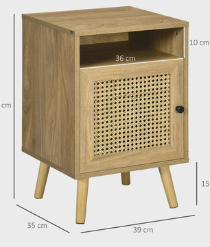 Set van 2 Nachtkastjes met Rotan Deur en Open Nis - Vintage Design - 39x35x60 cm