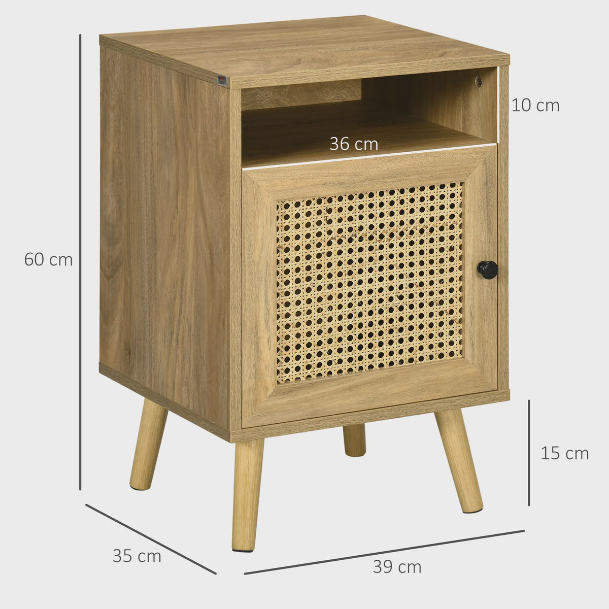 Set van 2 Nachtkastjes met Rotan Deur en Open Nis - Vintage Design - 39x35x60 cm