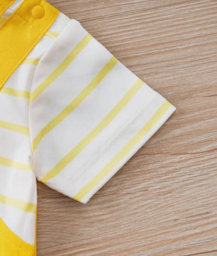 Schattige Gele Baby Romper met Hondjesprint - Korte Mouw Zomer Jumpsuit