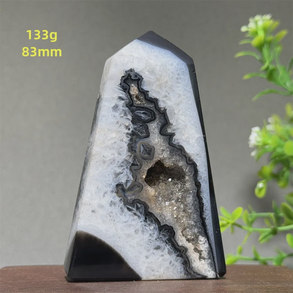 Zwarte Agaat Kristal Geode Obelisk - Natuurlijke Decoratie & Meditatie Steen