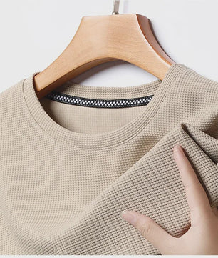 Zomer Wafel T-shirt Heren Korte Mouw Ronde Hals - Comfortabel en Ademend