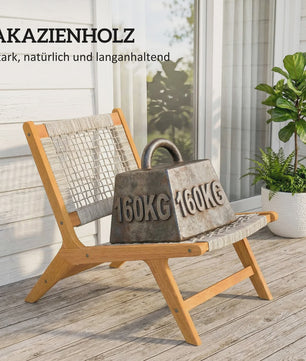 Outsunny Loungeset 2-delig: Acacia Houten Tuinstoel met Voetenbankje