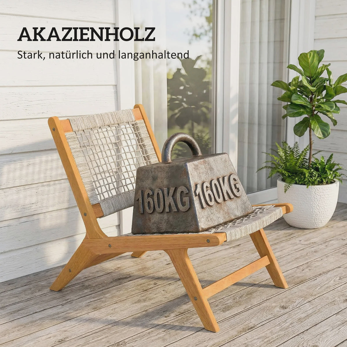 Outsunny Loungeset 2-delig: Acacia Houten Tuinstoel met Voetenbankje