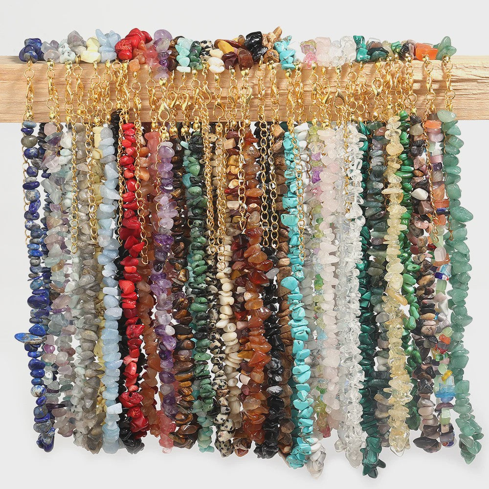 Unieke Natuursteen Choker Ketting - Onregelmatige Kristal & Aquamarijn Chips