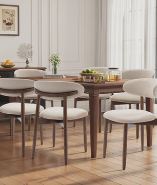 Set van 2 Beige Eetkamerstoelen - Scandinavische Stijl, Modern & Gestoffeerd met Houten Poten