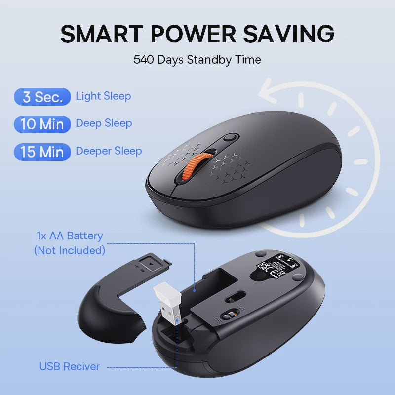 Baseus Draadloze Muis: Bluetooth & 2.4GHz, 1600DPI, Stille Kliks - Perfect voor PC, MacBook & Tablet