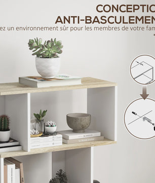 HOMCOM Scandinavische Boekenkast met 5 Vakken - Wit & Houtkleur