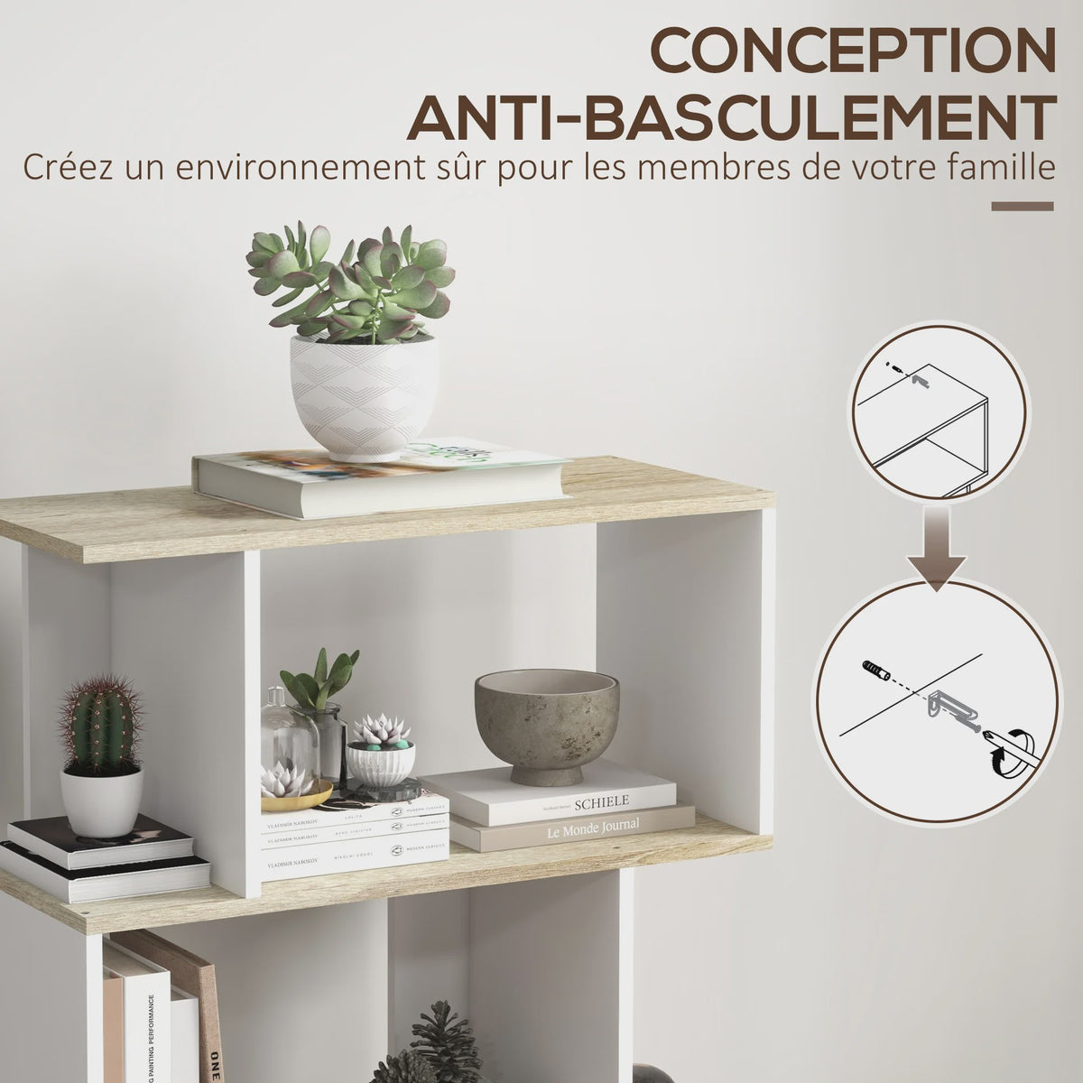 HOMCOM Scandinavische Boekenkast met 5 Vakken - Wit & Houtkleur