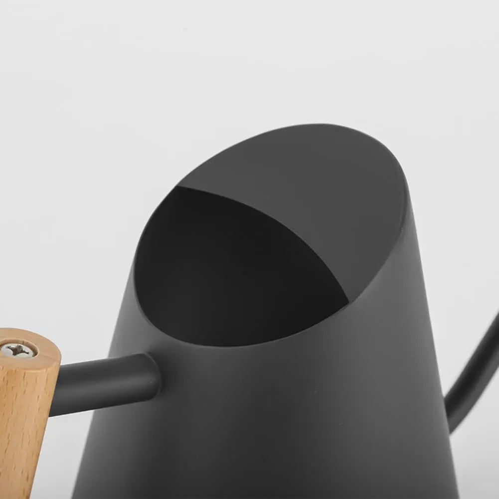 Roestvrijstalen Gieter 900ml Mat Zwart met Houten Handvat & Lange Tuit