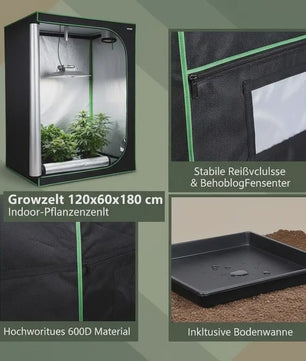 Professionele Kweek Telt 120x60x180 cm - 600D Mylar, Observatievenster & Bodemlade