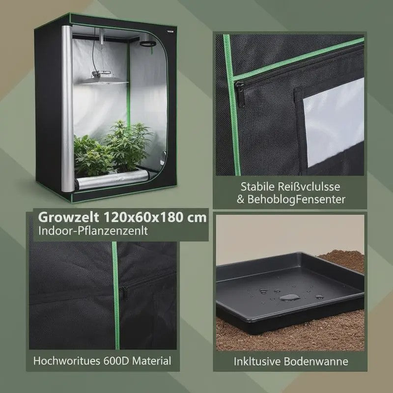 Professionele Kweek Telt 120x60x180 cm - 600D Mylar, Observatievenster & Bodemlade