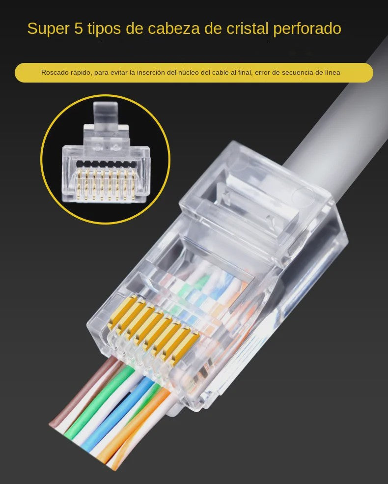 100x RJ45 Connectoren CAT6/CAT5e - Doorvoer Crystal Plug, Goudkleurig, 8P8C Ethernet Modular Plug