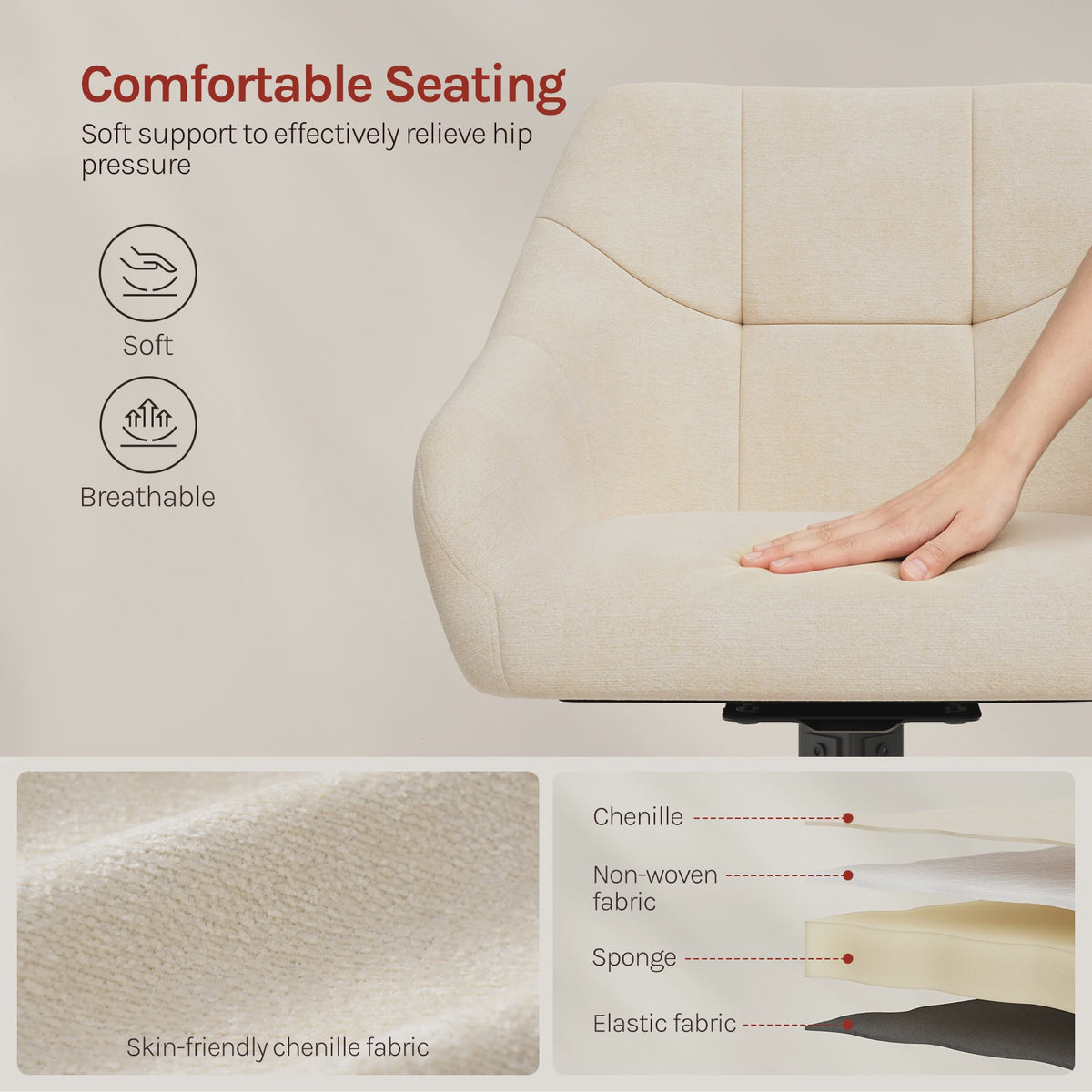Set van 2 Chenille Eetkamerstoelen - 360° Draaibaar, Ergonomisch & Comfortabel
