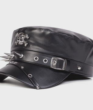Stoere Unisex Leren Pet met Ringen en Gesp - Sailor, Captain, Militaire Stijl