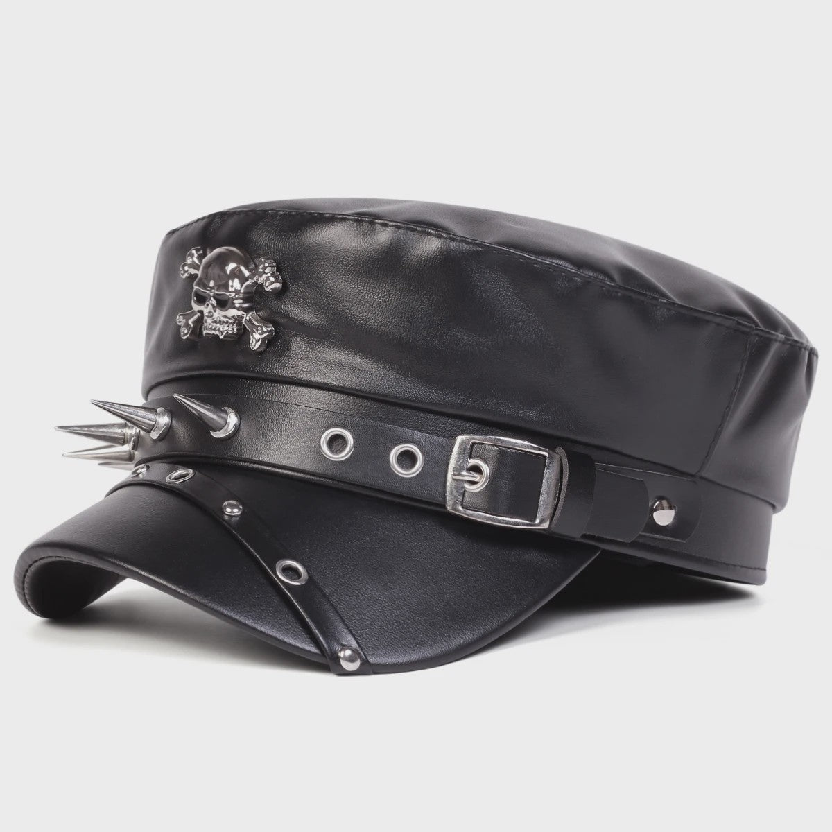 Stoere Unisex Leren Pet met Ringen en Gesp - Sailor, Captain, Militaire Stijl