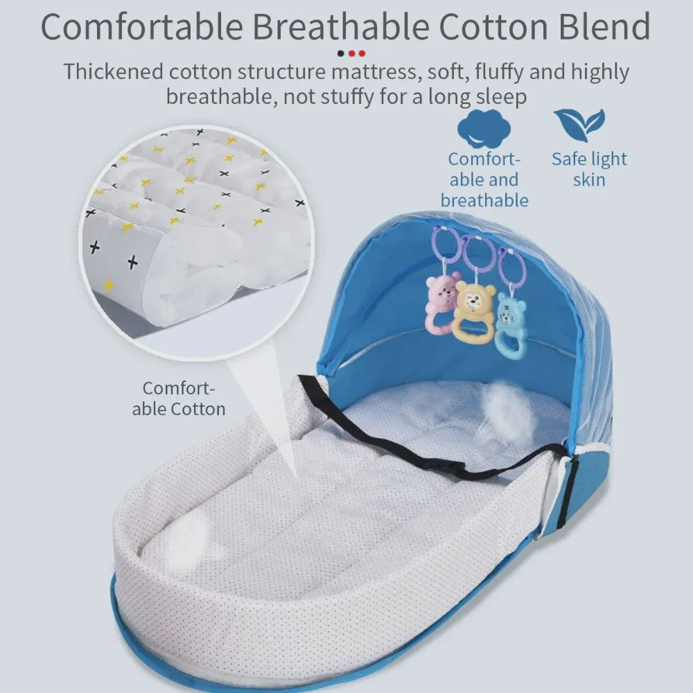 Draagbaar Babybedje met Klamboe en Comfortabel Matras - Anti-druk & Opvouwbaar