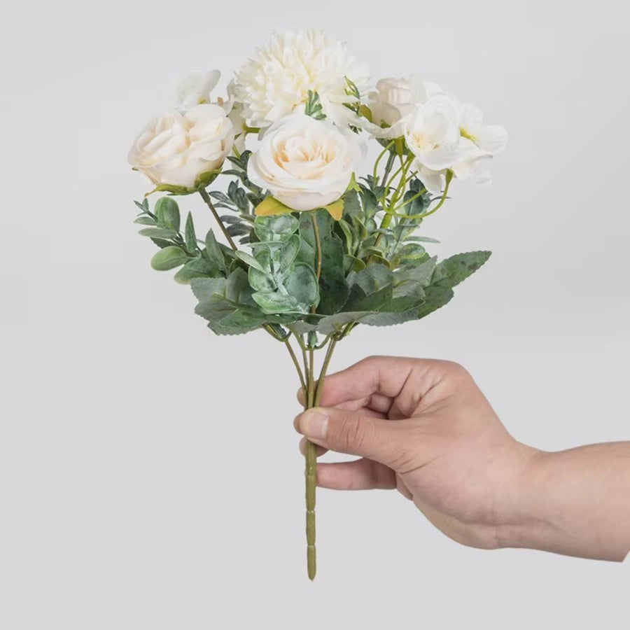 Kunstboeket Rozen & Chrysanten - Zijde Bloemen voor Bruiloft, Decoratie & DIY