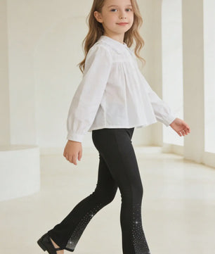 1/3Pcs Girls Sparkle Rhinestone Flare Pants 2-11Y Kids Elastic Waist Bell Bottom Trousers Polyester Spandex Casual Long Pants