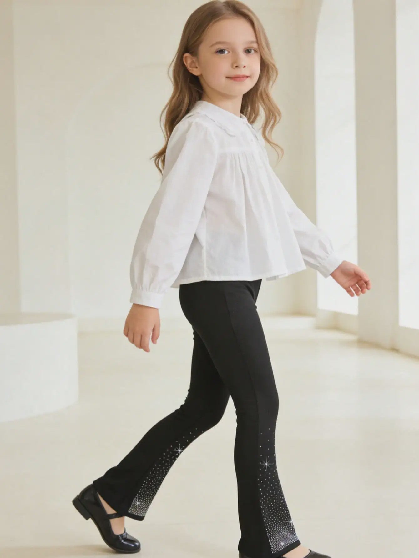 1/3Pcs Girls Sparkle Rhinestone Flare Pants 2-11Y Kids Elastic Waist Bell Bottom Trousers Polyester Spandex Casual Long Pants