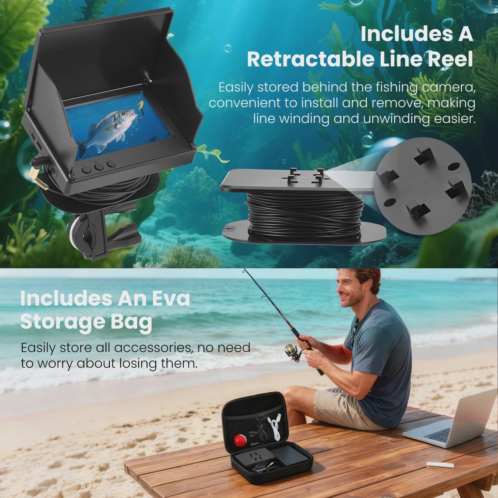 Fish Finder Underwater Camera 1080P HD 4.3 Inch LCD Fishing Camera With 8000mAh Battery Portable Fishing Tools With Night Vision