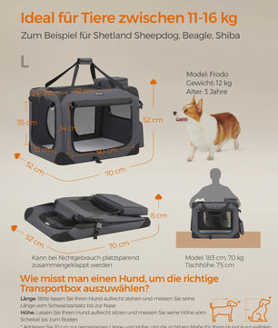 FEANDREA Opvouwbare Hondentransportbox - Ademend & Draagbaar - Grijs