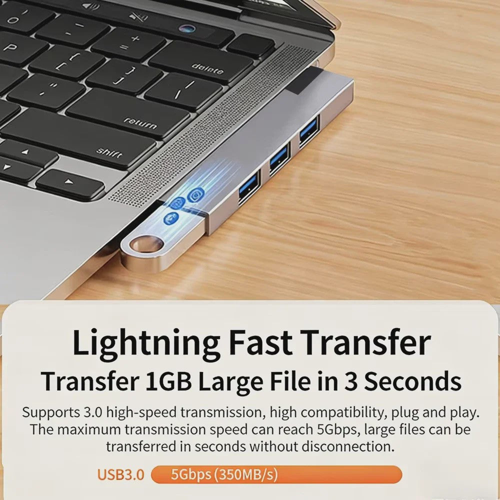 4-in-1 USB 3.0 Hub met 5Gbps Snelheid - Draagbare OTG Adapter