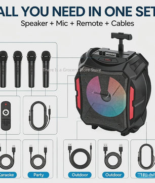 Draagbare Karaoke Bluetooth Speaker met LED, Draadloze Microfoon & Afstandsbediening - Perfect voor Outdoor Feesten