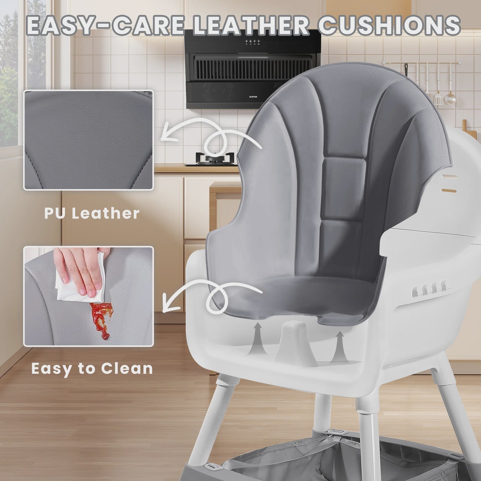 Draagbare Kinderstoel 4-in-1: Eten, Spelen & Converteren met Dubbele Plateaus en Speelgoedrek