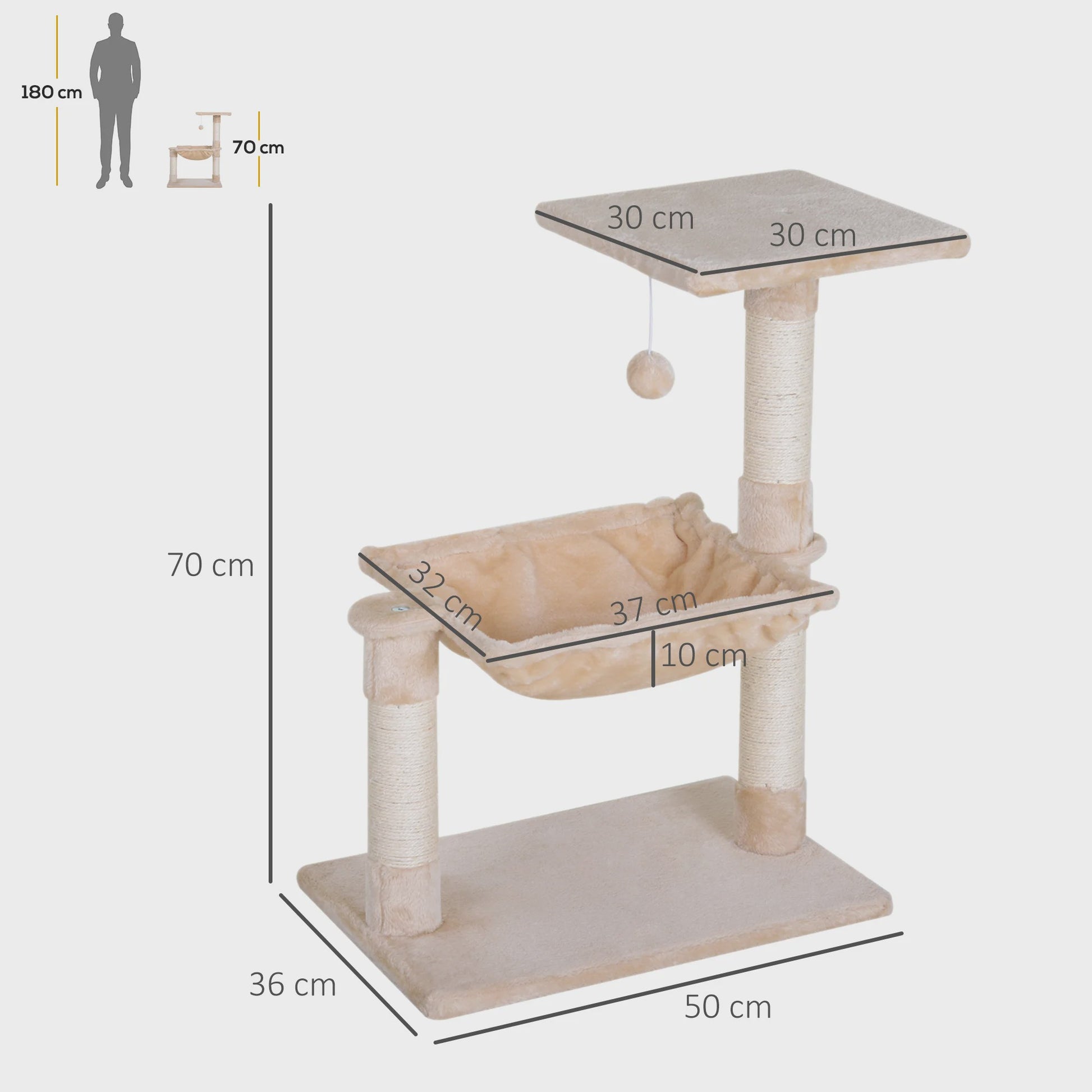 PawHut Kattenkrabpaal met Hangmat, Platform en Krabpalen - Beige