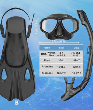 Complete snorkelset voor volwassenen: masker, snorkel, flippers en tas