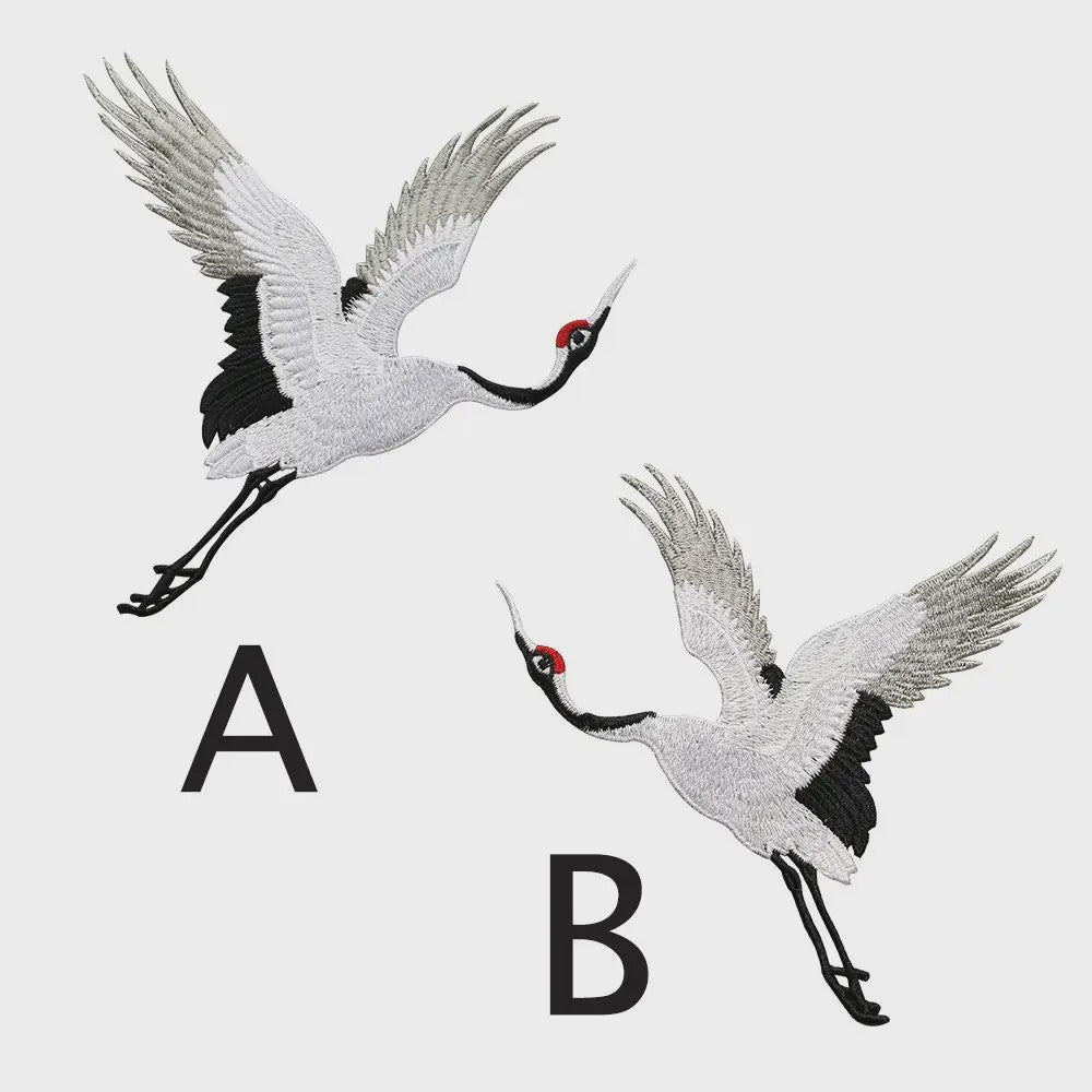 Geborduurde Kraanvogel Patches - Strijk- of Naaibaar voor Kledingdecoratie
