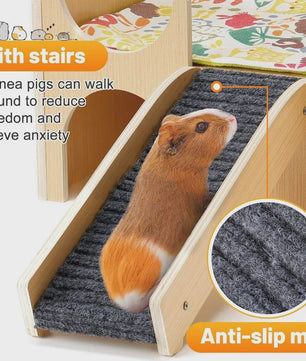 Stevig Houten Speelhuis voor Cavia's - Meerdere Niveaus met Trapjes & Verstopmogelijkheden