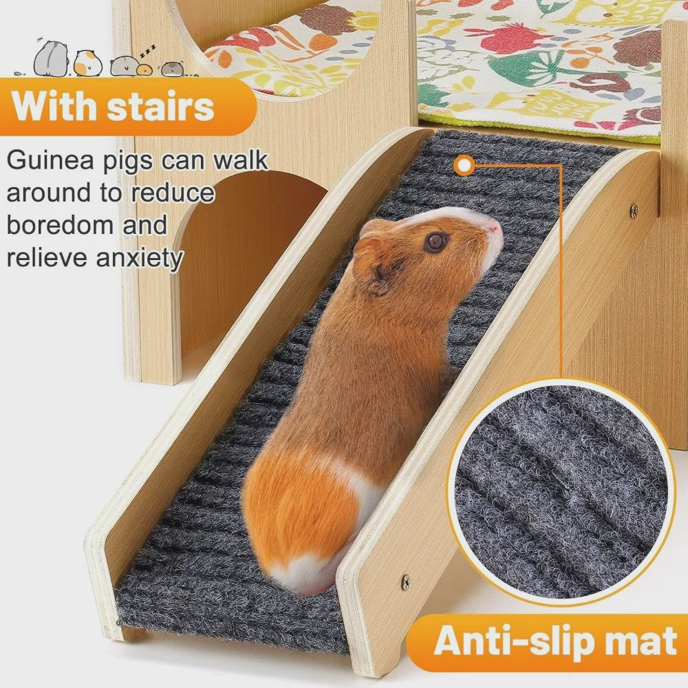 Stevig Houten Speelhuis voor Cavia's - Meerdere Niveaus met Trapjes & Verstopmogelijkheden
