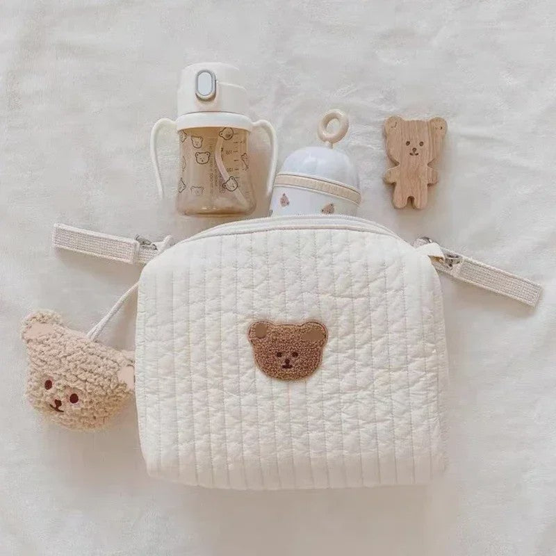 Quilted Luiertas Organizer met Borduring - Baby Verzorgingstas voor Kinderwagen