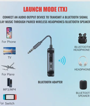 Bluetooth 6.0 Audio Zender & Ontvanger (2-in-1) met Microfoon - Draadloze AUX Adapter voor Auto, TV, PC