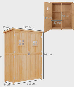 Outsunny Houten Tuin Opbergkast - Waterdicht Dak, 2 Deuren, 2 Planken