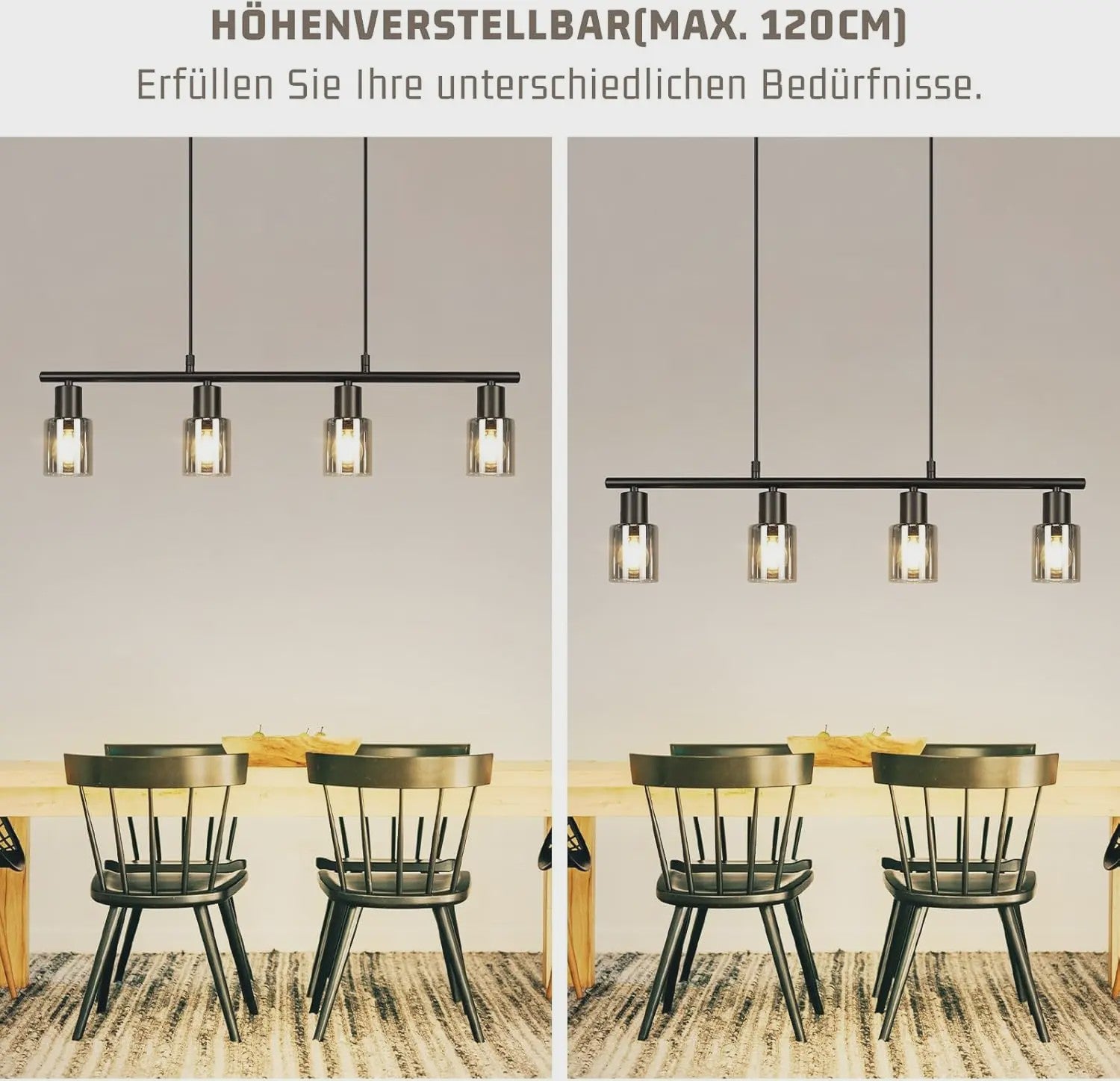 Vintage Zwarte Industriële Hanglamp voor Eettafel - 4-lichts Glas E14 Retro