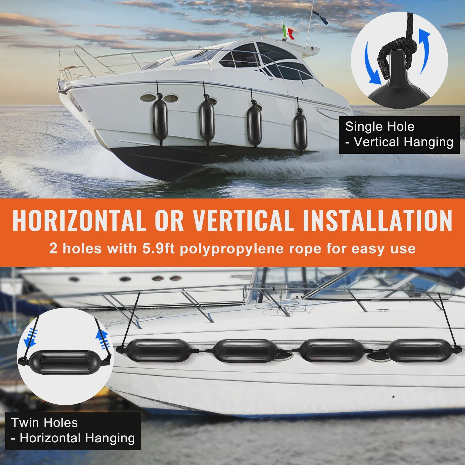 Opblaasbare Bootfender met Ribbels - Marine & Jachthaven Bescherming - Inclusief Pomp & Touwen