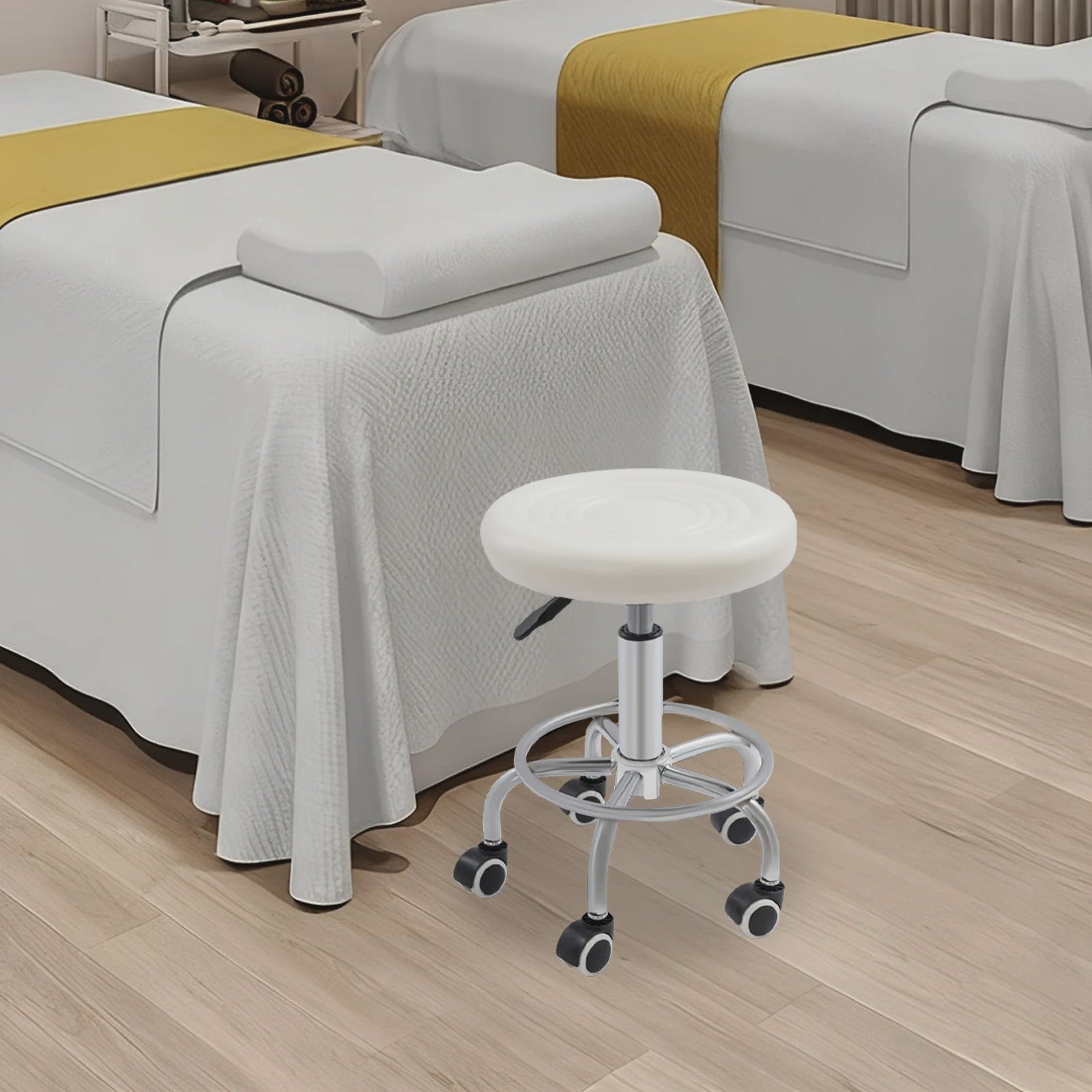 Verstelbare Draaibare Kruk op Wielen - Ideaal voor Salon, Praktijk of Bar