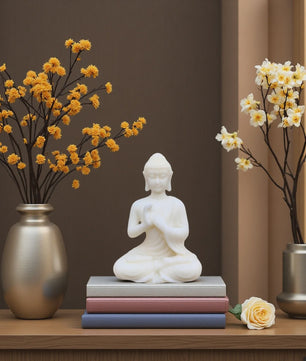 Sfeervolle Buddha Beeldje - Mediterende Boeddha Decoratie - Kunststeen