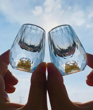 Luxe Kristallen Borrelglaasje met Dubbele Bodem en Gouden Folie - Perfect Cadeau