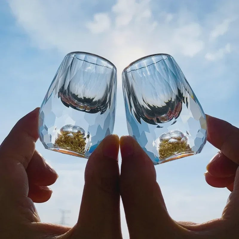 Luxe Kristallen Borrelglaasje met Dubbele Bodem en Gouden Folie - Perfect Cadeau
