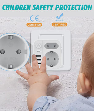Universele Stekkerdoos met 3 USB, 1 Type-C en 2 AC-poorten - Snel Laden & Kindveilig