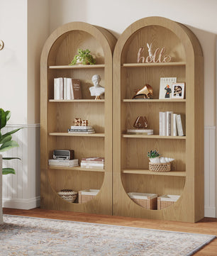Hoge Boekenkast met 5 etages en boogontwerp - Stijlvolle Houten Displaykast
