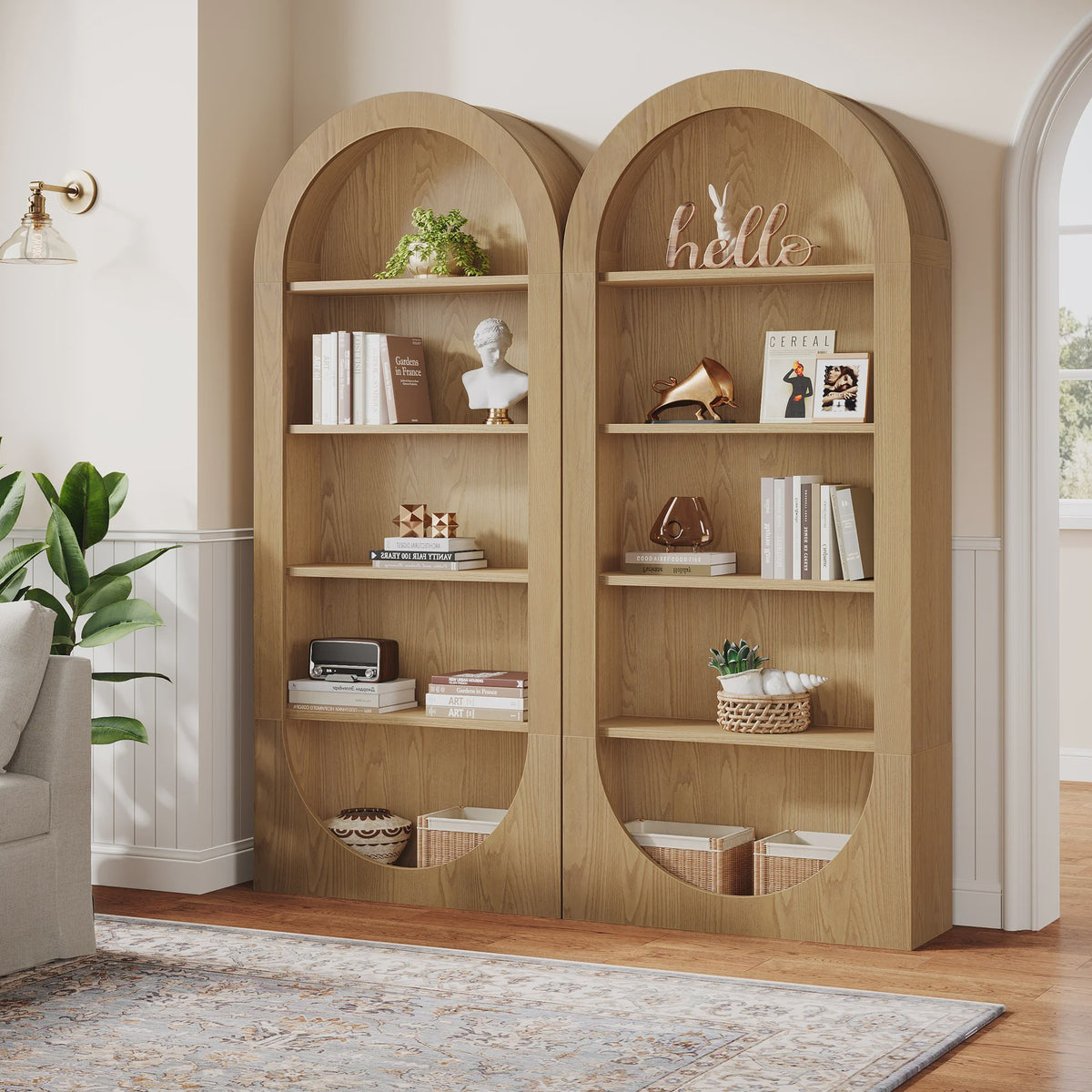 Hoge Boekenkast met 5 etages en boogontwerp - Stijlvolle Houten Displaykast