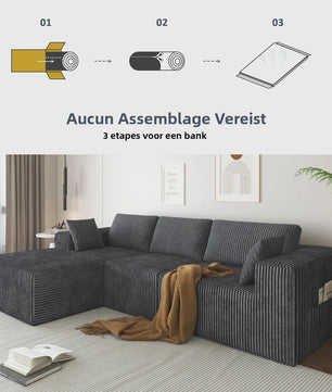Moderne L-vormige Velvet Hoekbank 278x175cm - Geen Montage Vereist