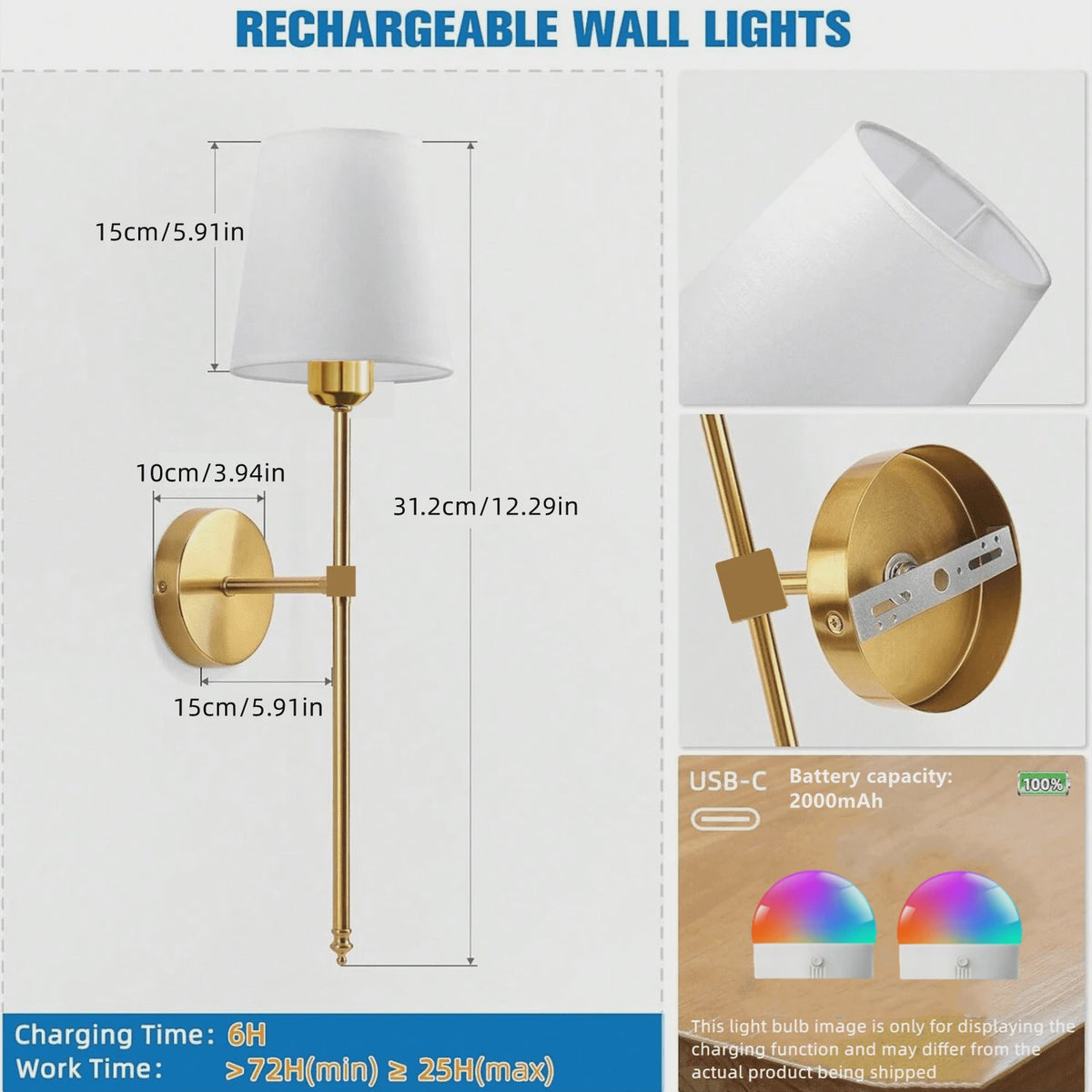 Draadloze Wandlamp met Afneembare Batterijlamp en Afstandsbediening - 15 Kleuren